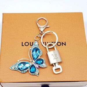 Authentic Louis Vuitton Padlock & Key Gold ✨ Unbranded Butterfly Charm Keychain
